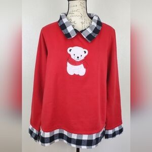 Country Store Polar Bear Pullover Sweatshirt Sz XL Red Plaid Trim Winter Holiday